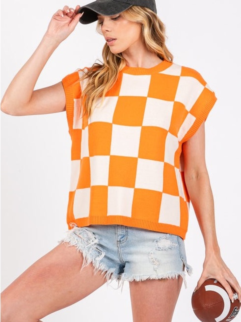 Sewn + Seen | Orange & White Checkerboard Top | Large